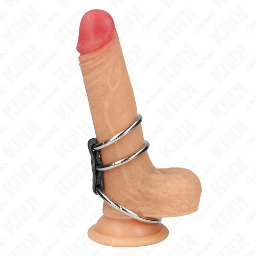 Kink Triple Metal Penis Ring with Leather Connection