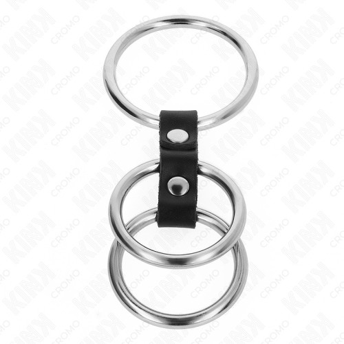 Kink Triple Metal Penis Ring with Leather Connection