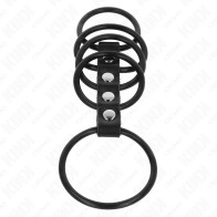 Kink 5 Silicone Cock Rings Connected by Leather - 3.8 cm to 4.8 cm