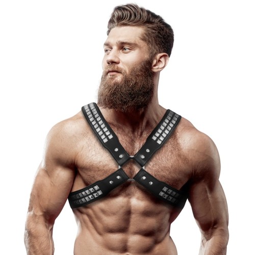 Crossed Ecopiel Chest Harness with Rivets for Men