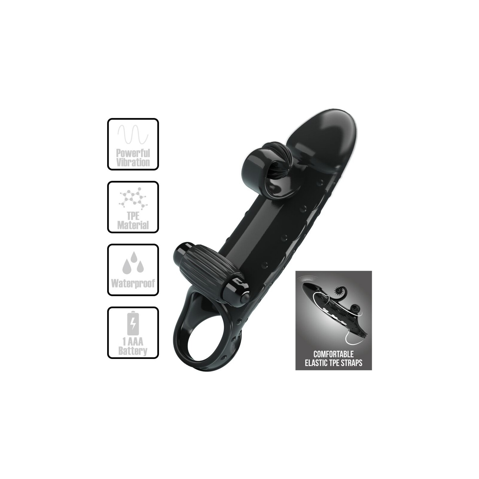 Vibrating Penis Sleeve Natural Feel Black