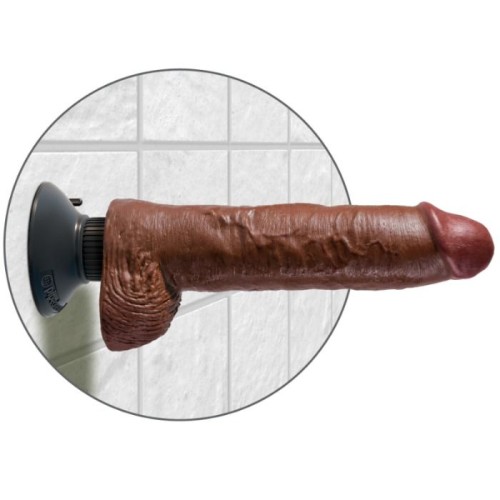 Vibrating Dildo with Testicles 25.5 cm Brown