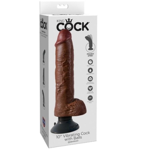 Vibrating Dildo with Testicles 25.5 cm Brown