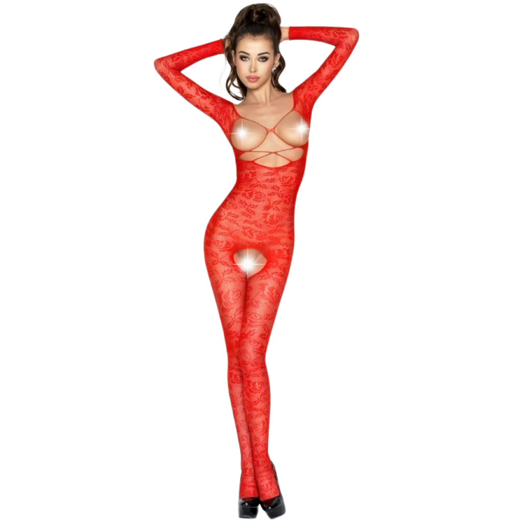 Passion - Woman Bs031 Bodystocking Rojo Talla Única