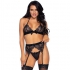 Set de Tres Piezas Top, Liguero y Tanga S - Leg Avenue