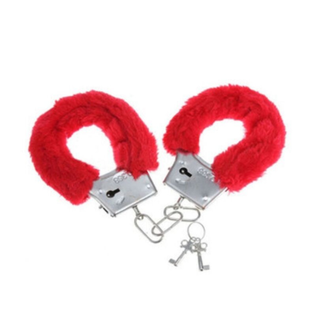 Esposas de Metal Forradas de Suave Peluche Rojo