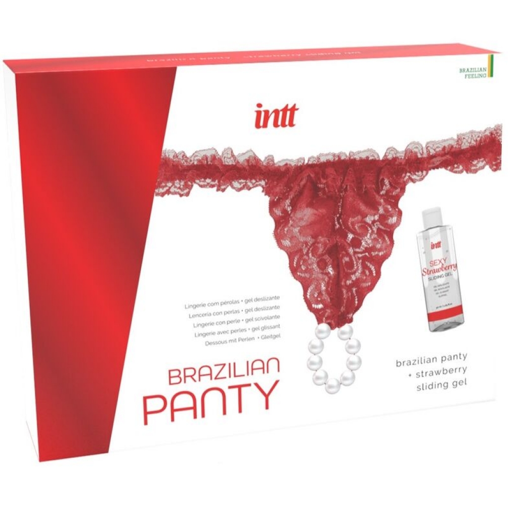 Panty Brasileño Roja con Perlas y Gel Lubricante 50 ml