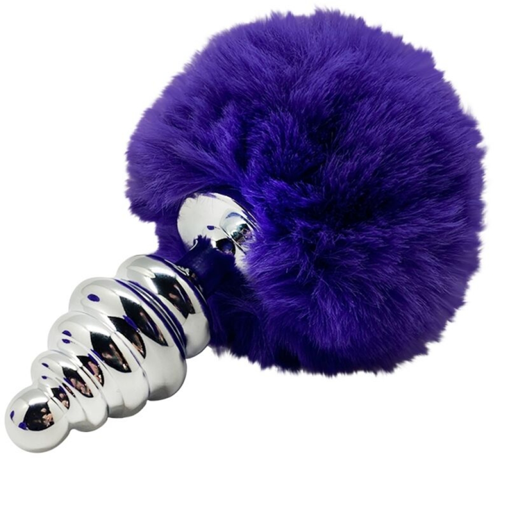 Anal Pleasure Plug Espiral Metal Pompon Violeta Oscuro Talla L - Diversión 