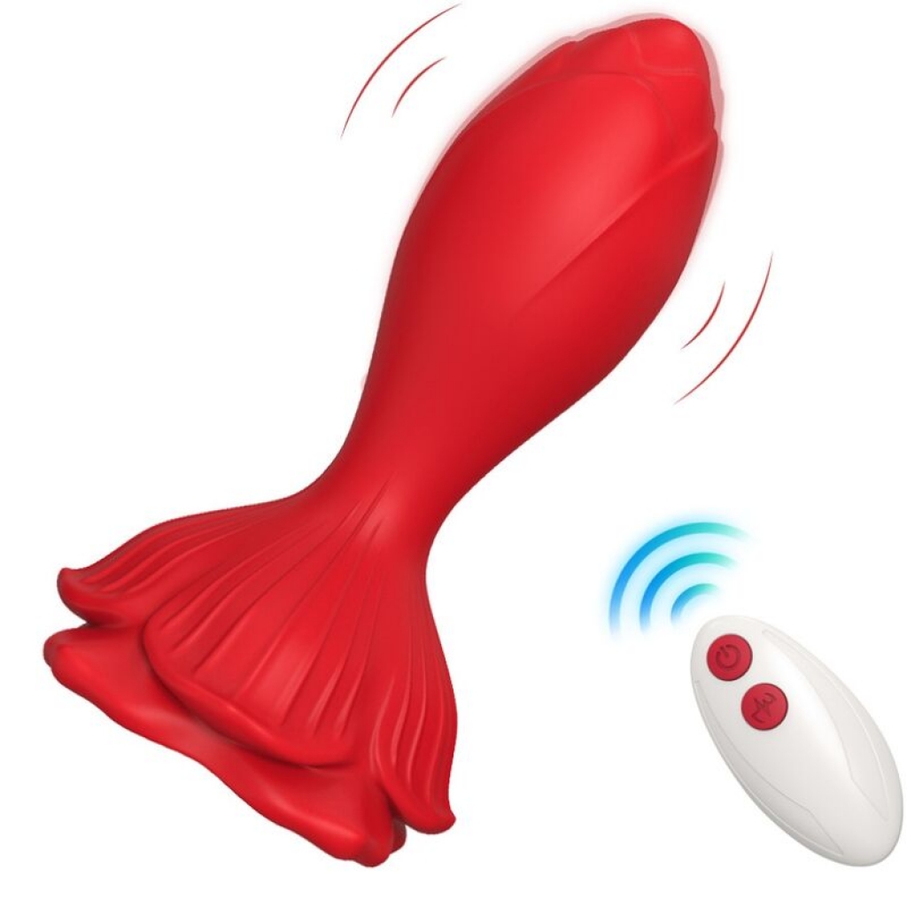 Vibrador & Plug Anal Rosa Pequeño Control Remoto Rojo