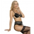 Set Sujetador + Tanga + Liga en Encaje Negro - Sublime S/M