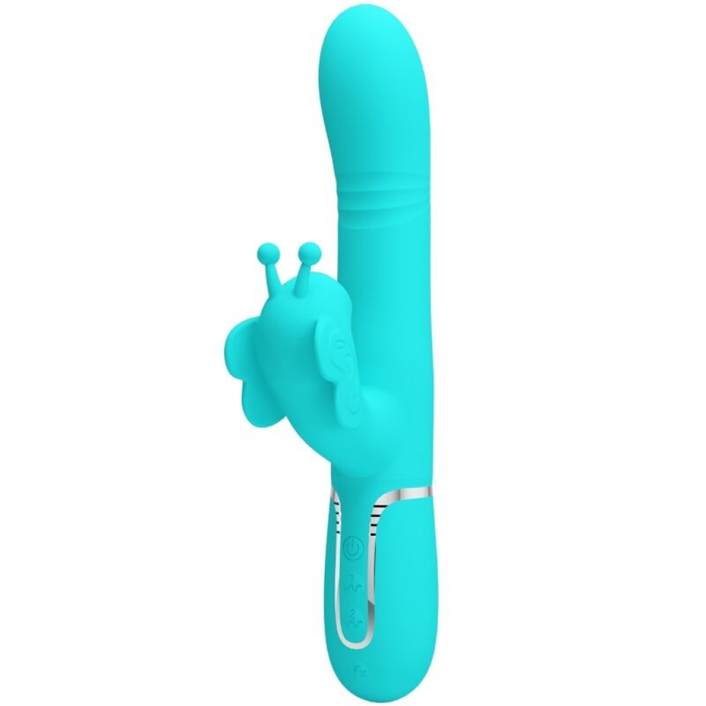 Vibrador Rabbit Multifunción 4 en 1 Mariposa Verde Agua Pretty Love