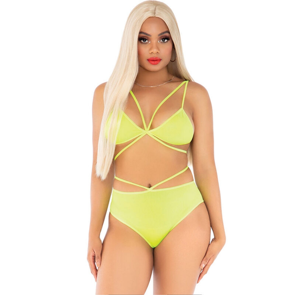 Leg Avenue - Top & Bragas Con Tirantes Amarillo - Set Atractivo