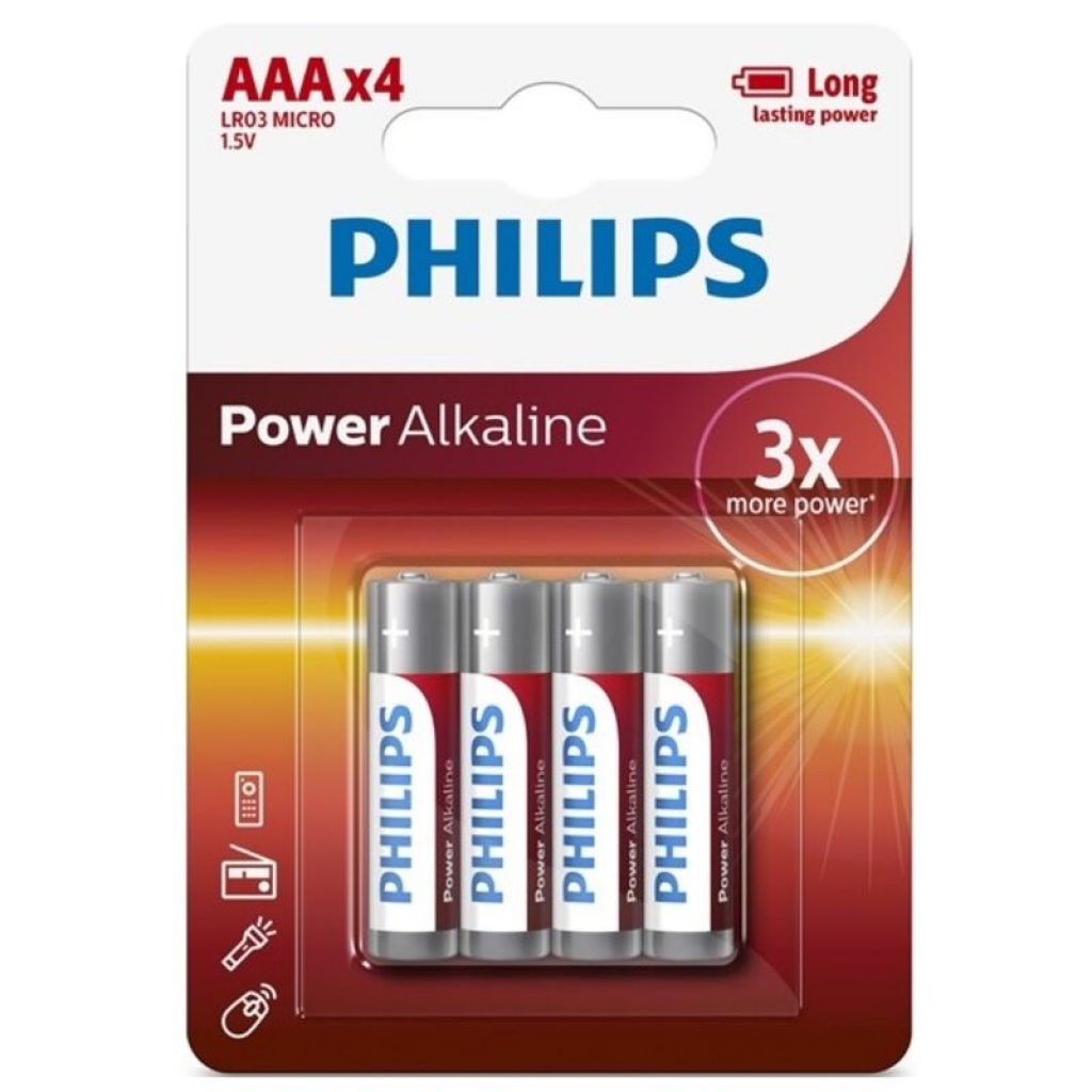 Pilas Alkaline AAA LR03 Philips Blister (4 Unidades)