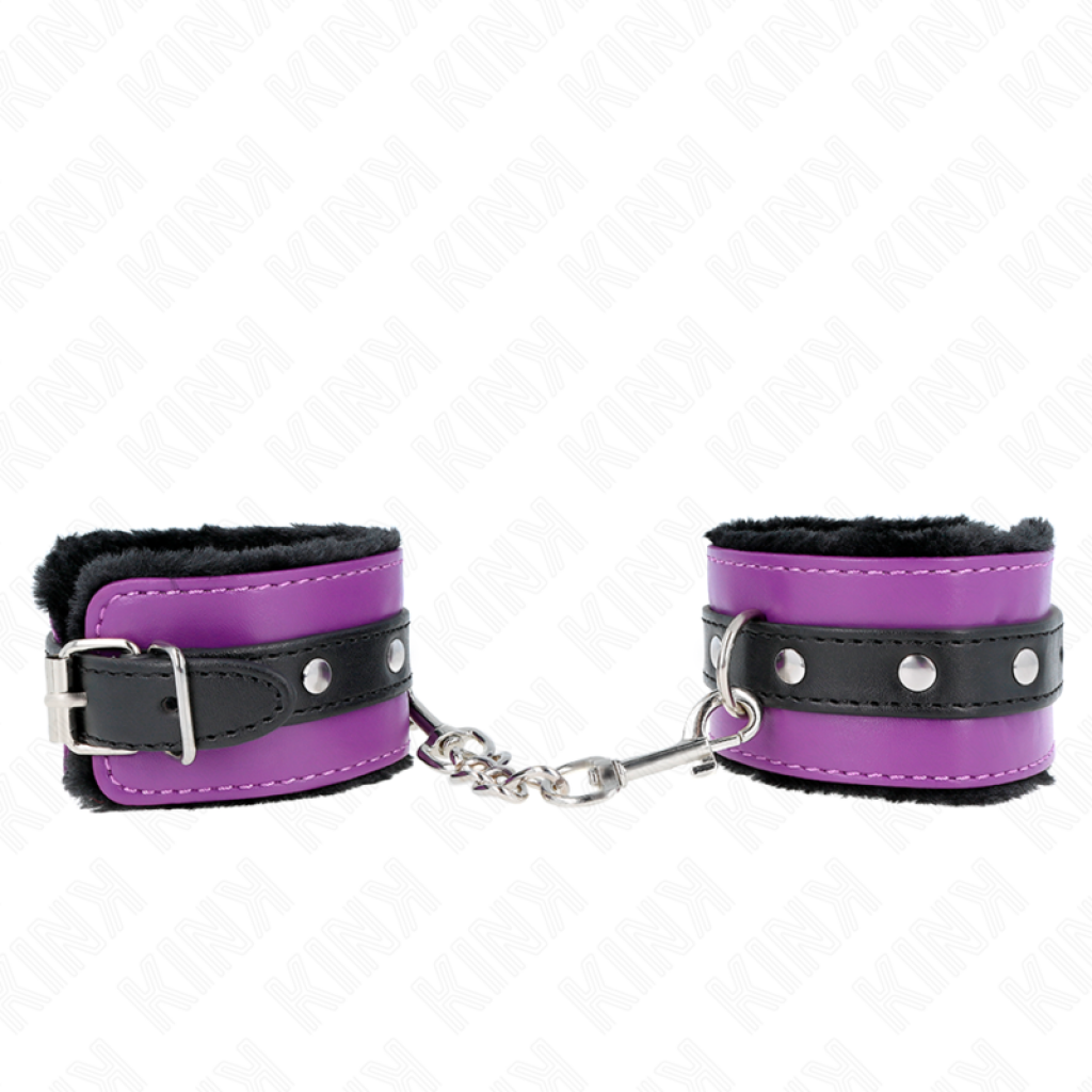 Kink - Muñequeras Forradas Premium Negro Con Correa Violeta / Negro Ajustab