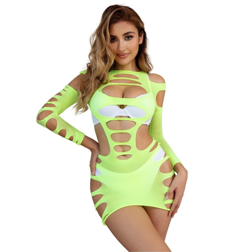 Bodystocking De Rejilla Elástica Manga Larga Verde - Subblime 952280