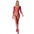 Bodystocking De Rejilla Con Diamantes Manga Larga Rojo