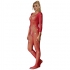 Bodystocking De Rejilla Con Diamantes Manga Larga Rojo