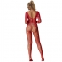 Bodystocking De Rejilla Con Diamantes Manga Larga Rojo