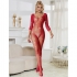 Bodystocking De Rejilla Con Diamantes Manga Larga Rojo