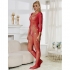 Bodystocking De Rejilla Con Diamantes Manga Larga Rojo