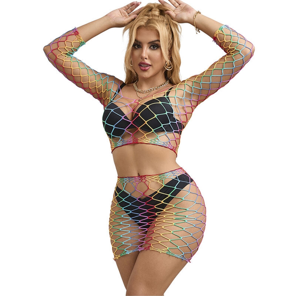 Subblime - Bodystocking de Rejilla 2 Piezas Manga Larga Arcoiris 952440