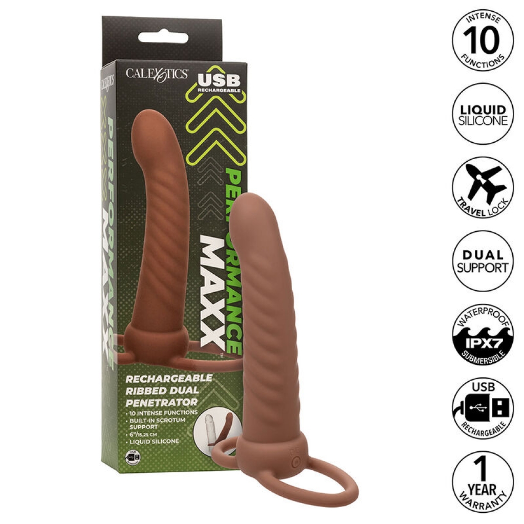 Maxx Doble Penetrador Acanalado - 10 Vibraciones - Mulato