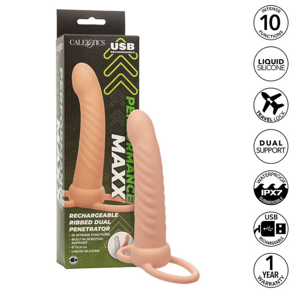 Doble Penetrador Acanalado Maxx con 10 Vibraciones Natural