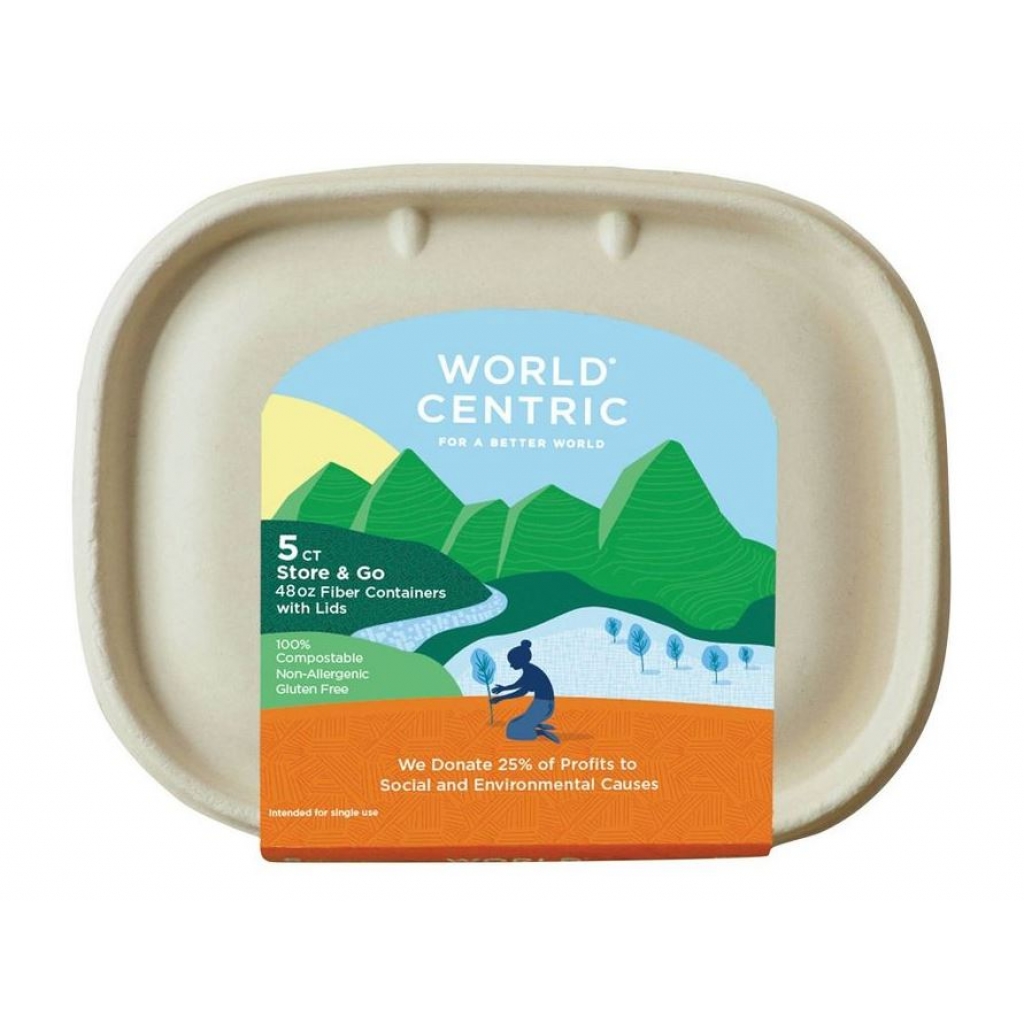 Compostable Fiber Containers with Lids - 48 oz, 5 ct