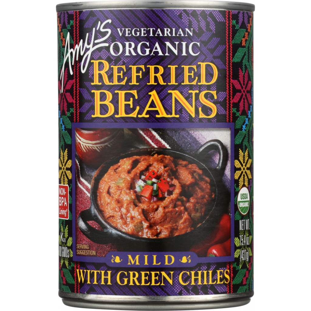 Vegetarian Organic Refried Beans with Mild Green Chiles, 15.4 oz