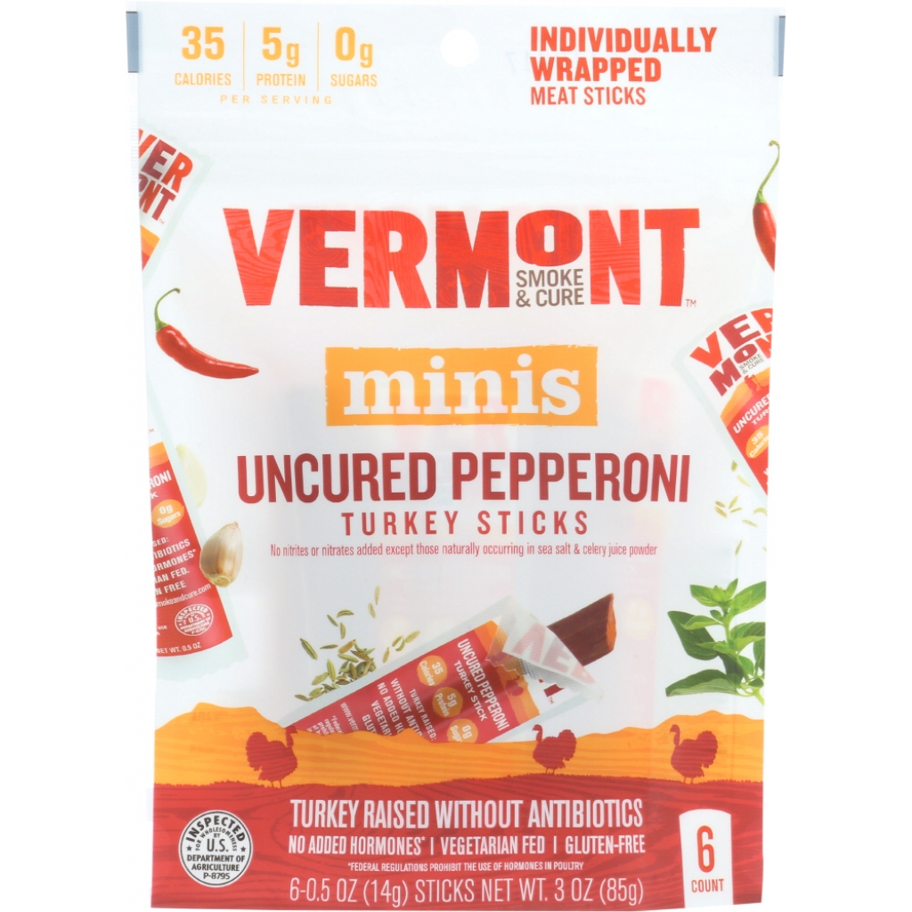 Vermont Smoke Minis Uncured Pepperoni Turkey Sticks - 3 oz