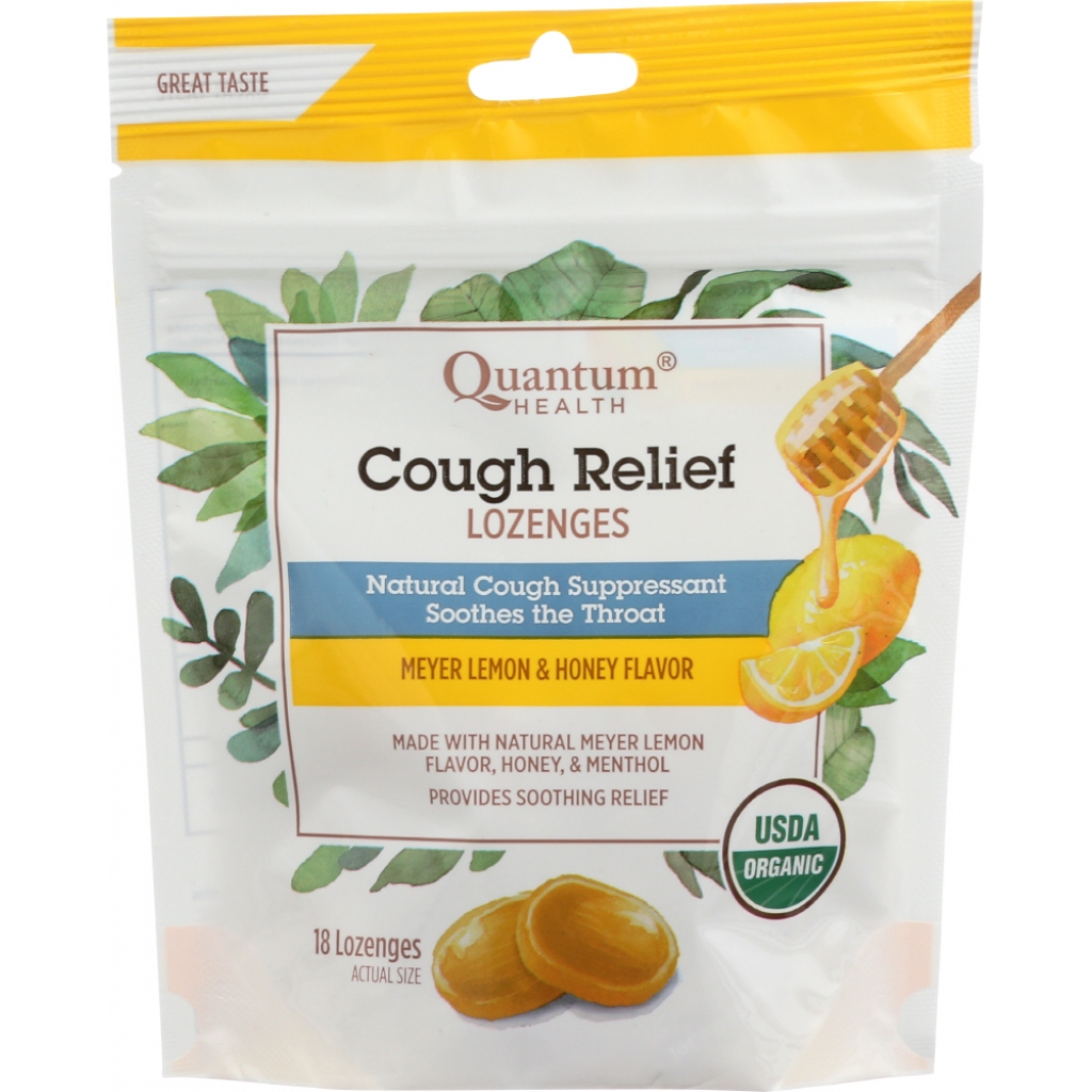 Quantum Organic Lemon and Honey Cough Relief Lozenges, 18 ea