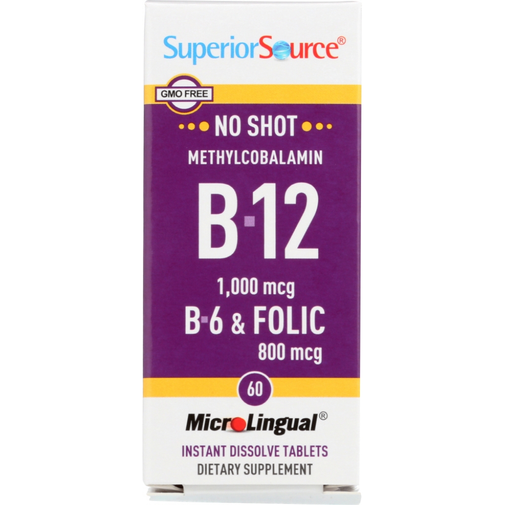 Methylcobalamin B12, 1000 mcg, B6 and Folic Acid - 60 Tabs