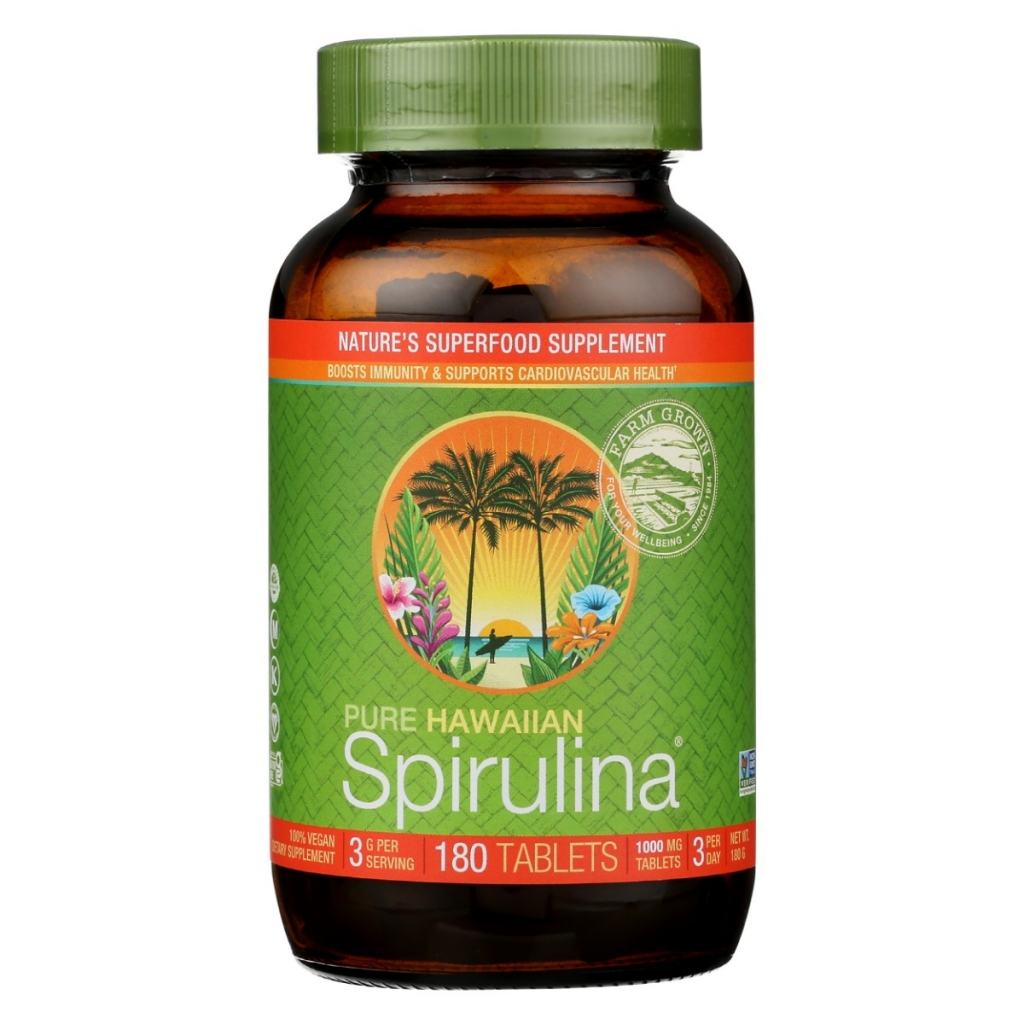 Hawaiian Spirulina, 1000mg - Vegan Dietary Supplement, 180 Tablets