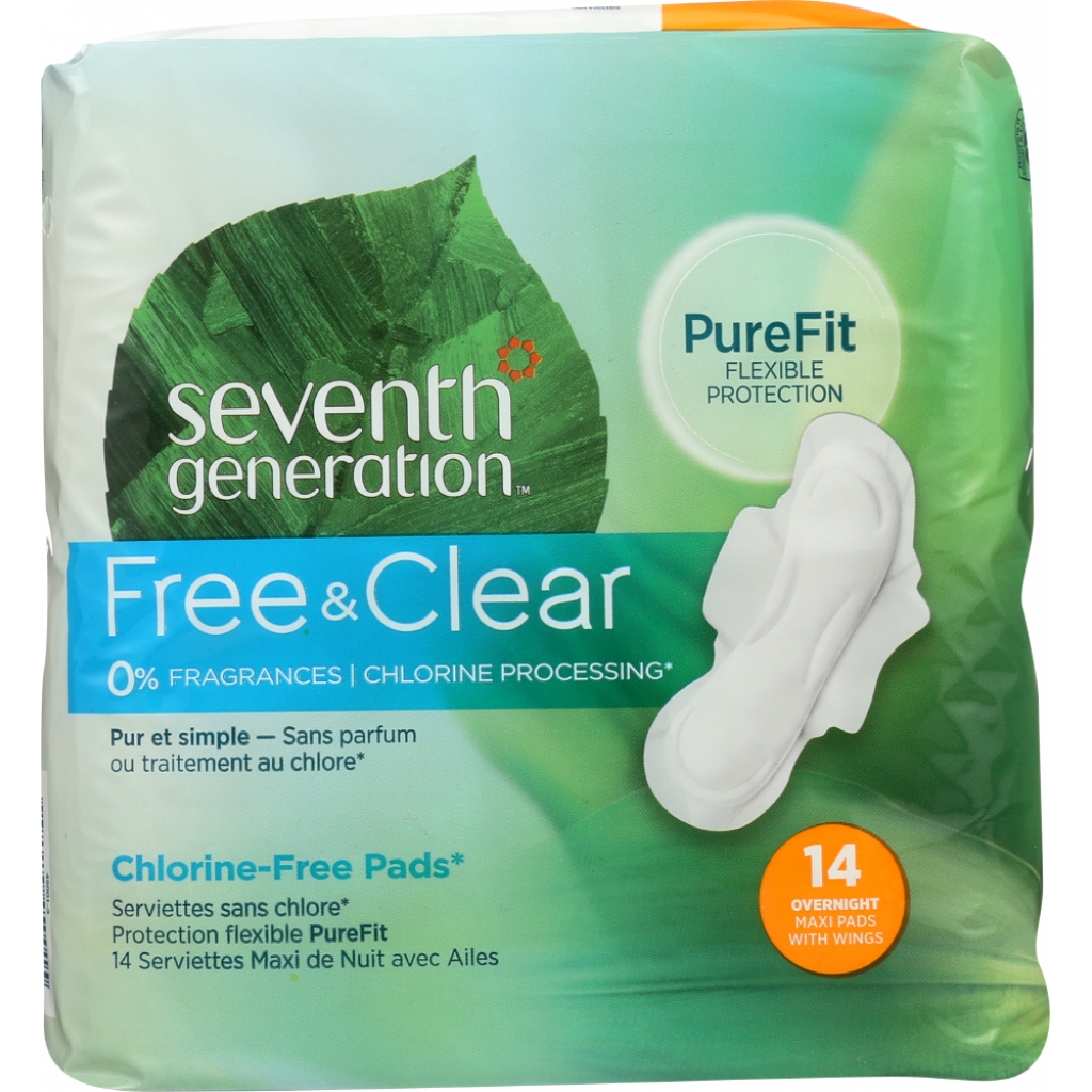 Chlorine-Free Overnight Maxi Pads with Wings, 14 Count