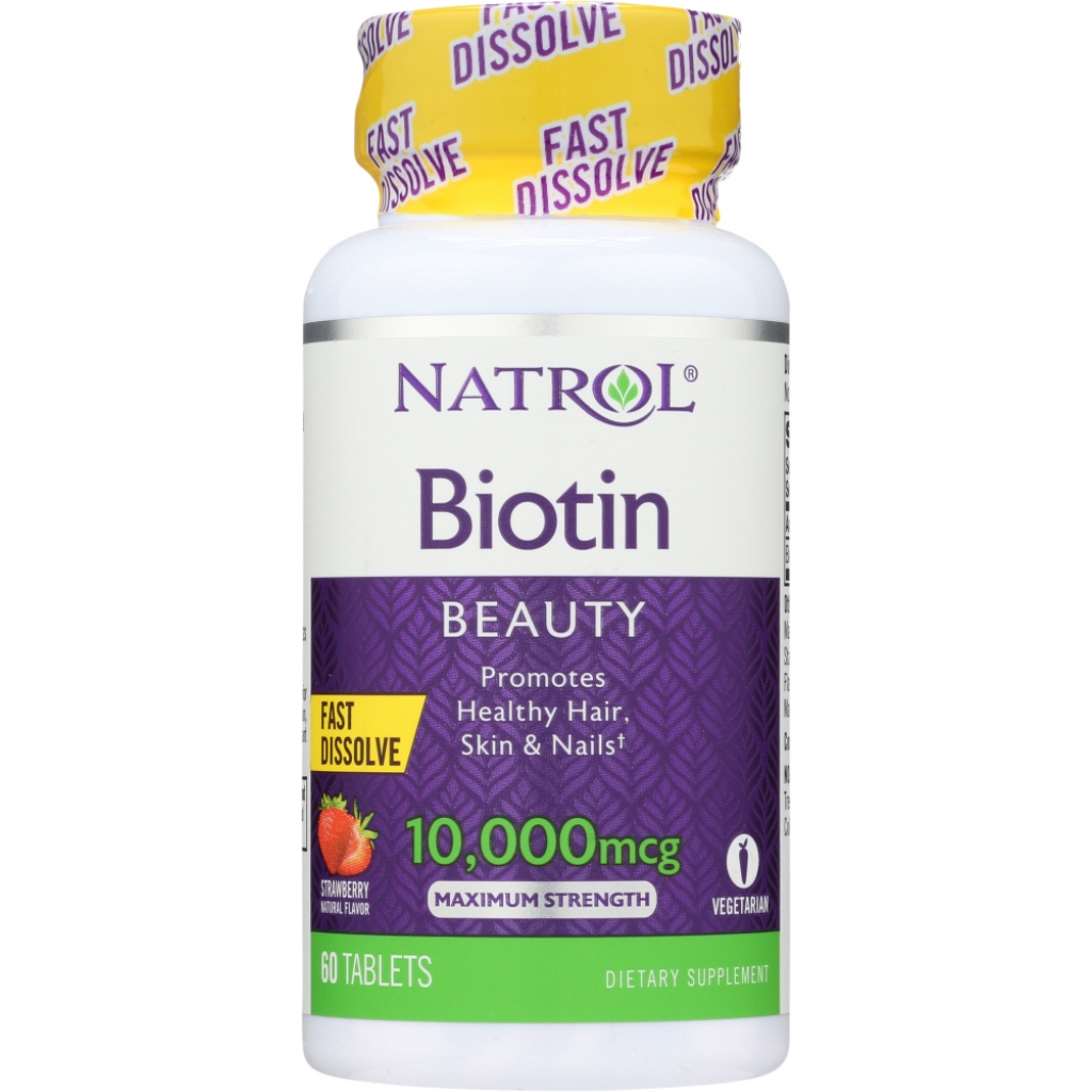 Biotin Fast Dissolve - Natural Strawberry Flavor, 10,000 mcg, 60 Tablets