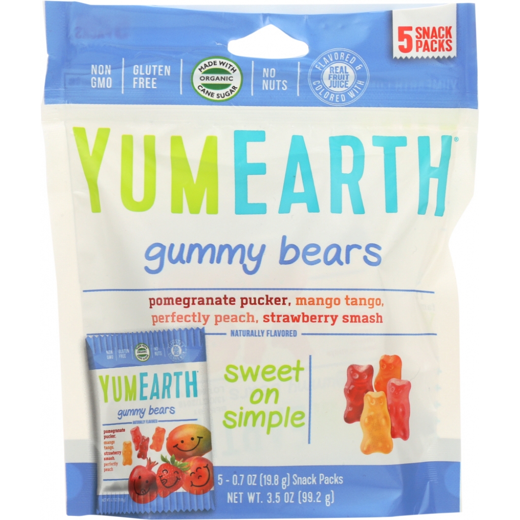 YumEarth Organic Gummy Bears Variety Pack 5 Snack Packs, 3.5 oz