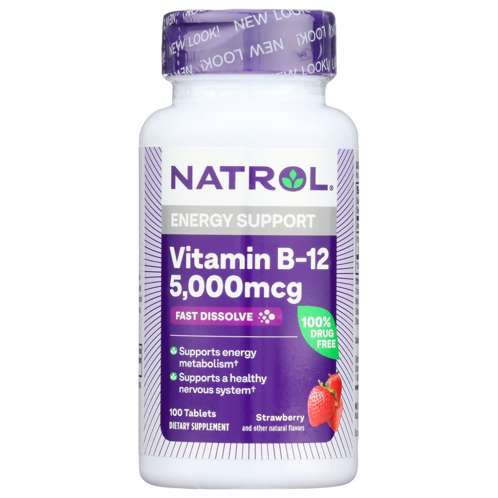 Vitamin B-12 Fast Dissolve Strawberry, 5000 mcg, 100 Tablets