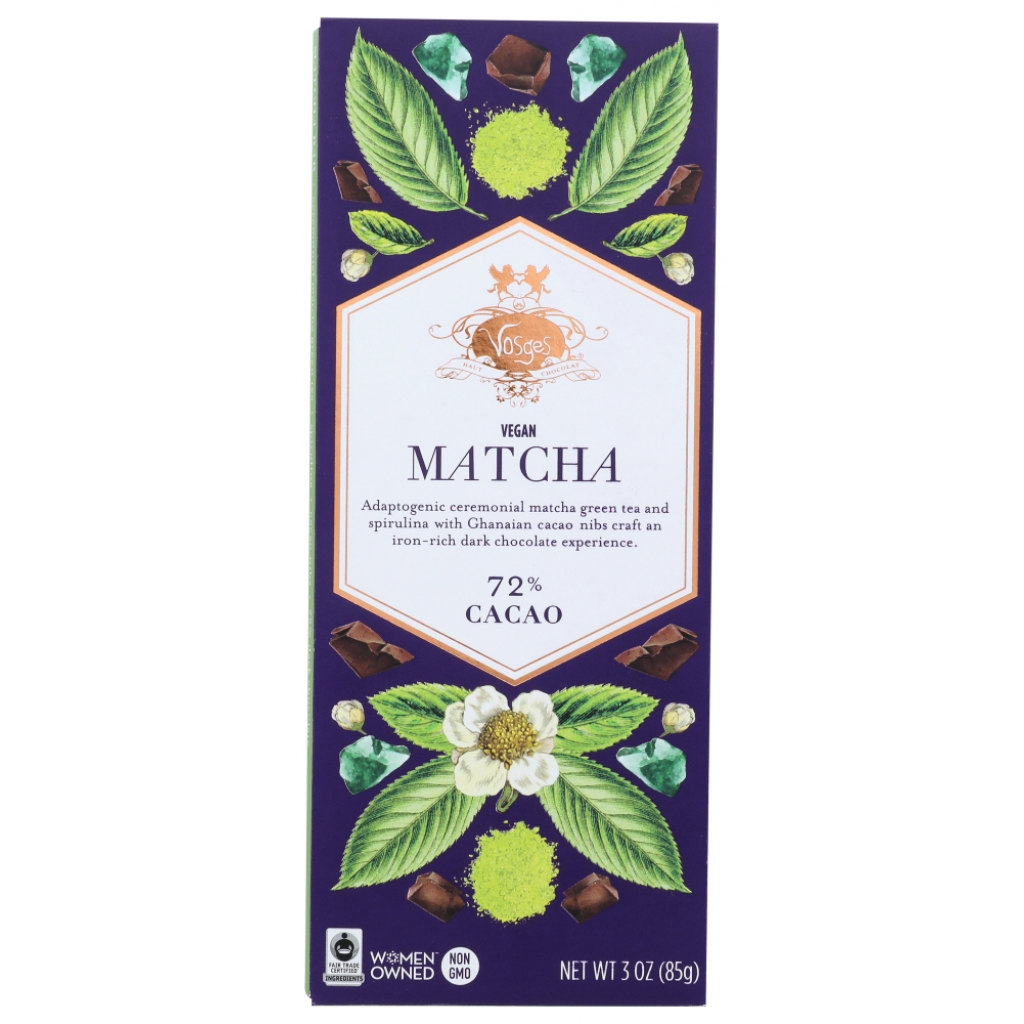 Super Dark Chocolate Bar - Matcha Green Tea & Spirulina - 3 oz.