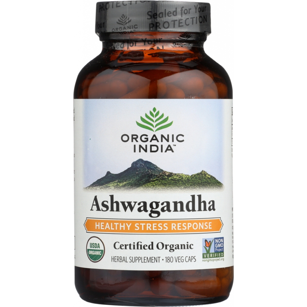 Organic Ashwagandha Herbal Supplement - Stress Relief, 180 Capsules