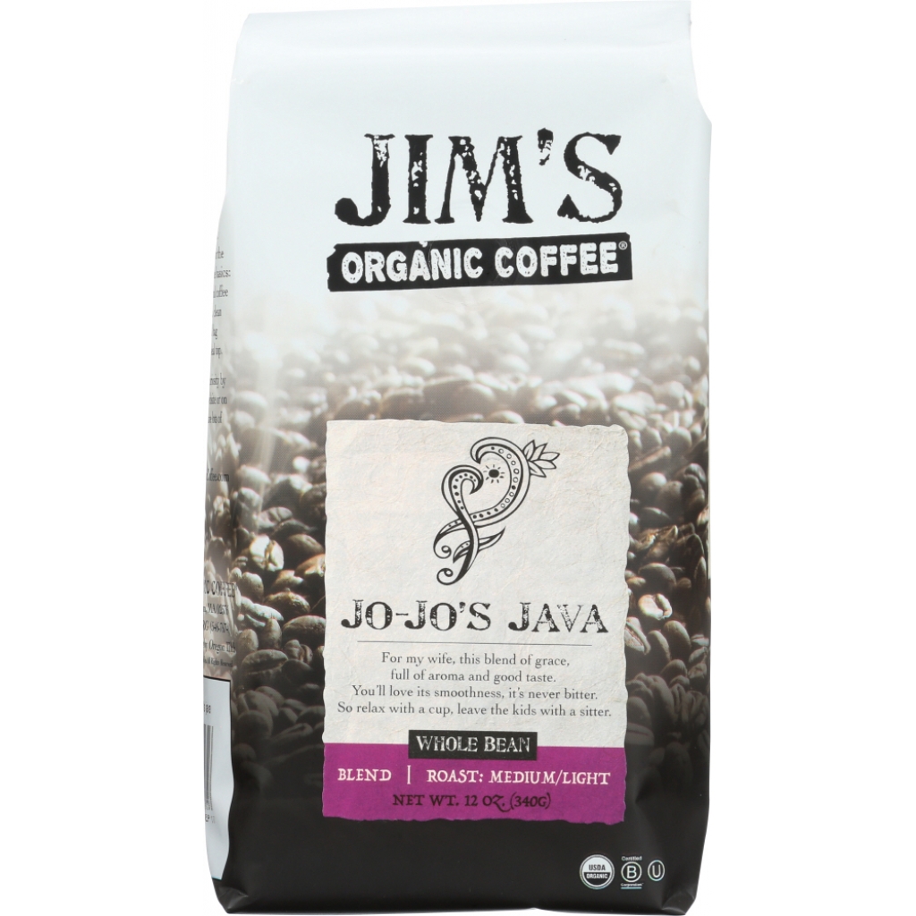 Organic JoJos Java Coffee, Whole Bean, 12 oz