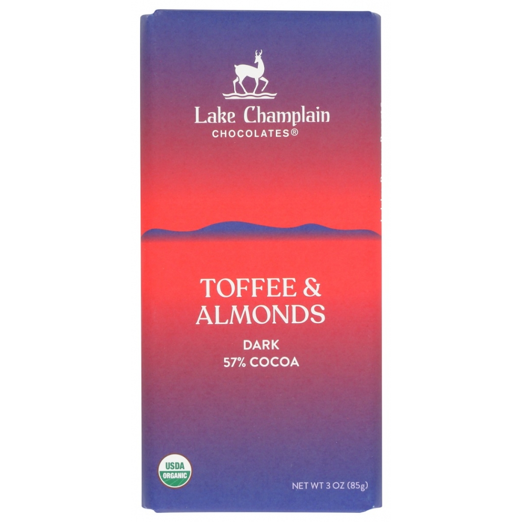 57% Fairtrade Dark Chocolate Toffee and Almonds Bar, 3 oz