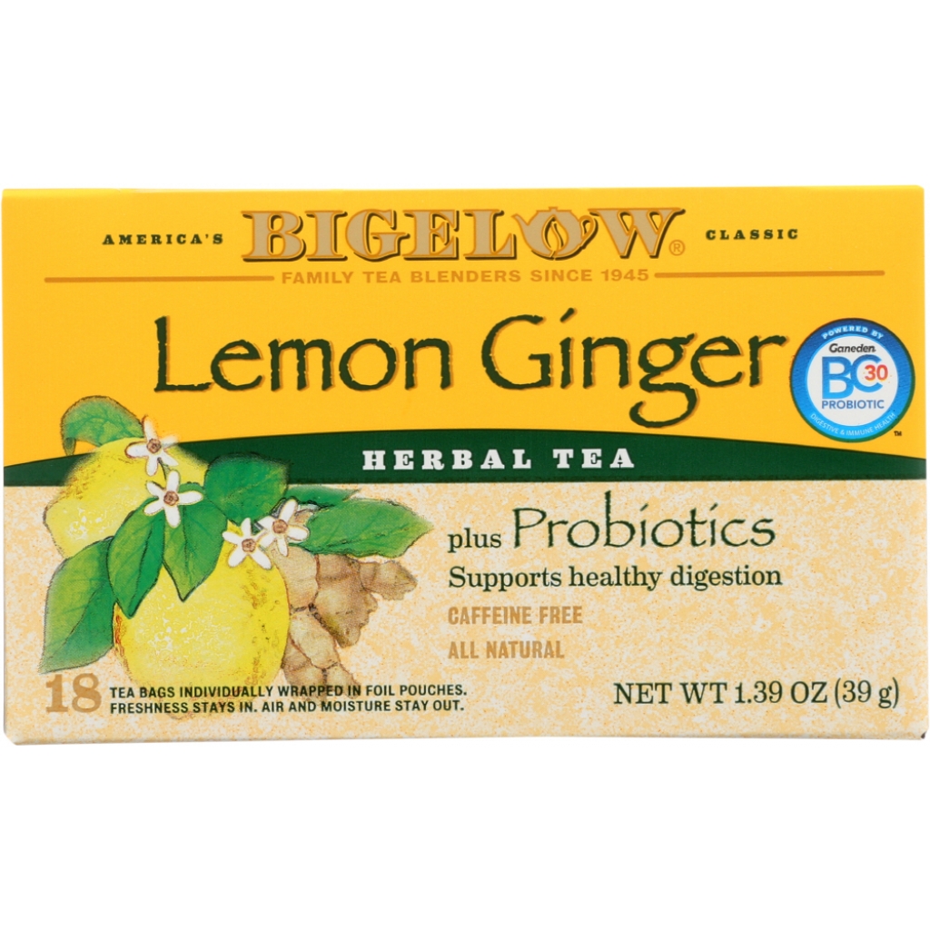 Lemon Ginger Herbal Tea with Probiotics - 18 Bags, 1.39 oz