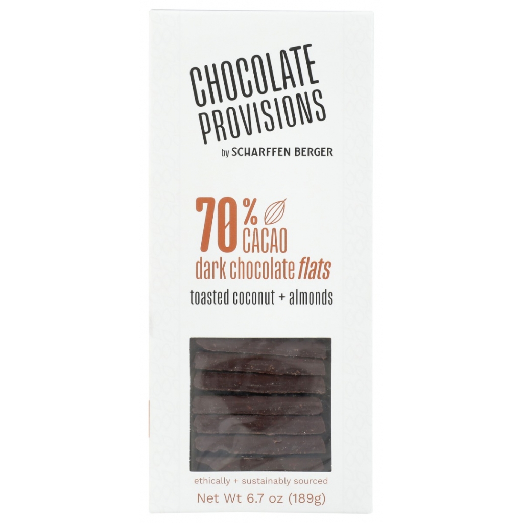 Fusion Chocolate with Toasted Almond Flats - 70% Dark Chocolate - 6.3 oz