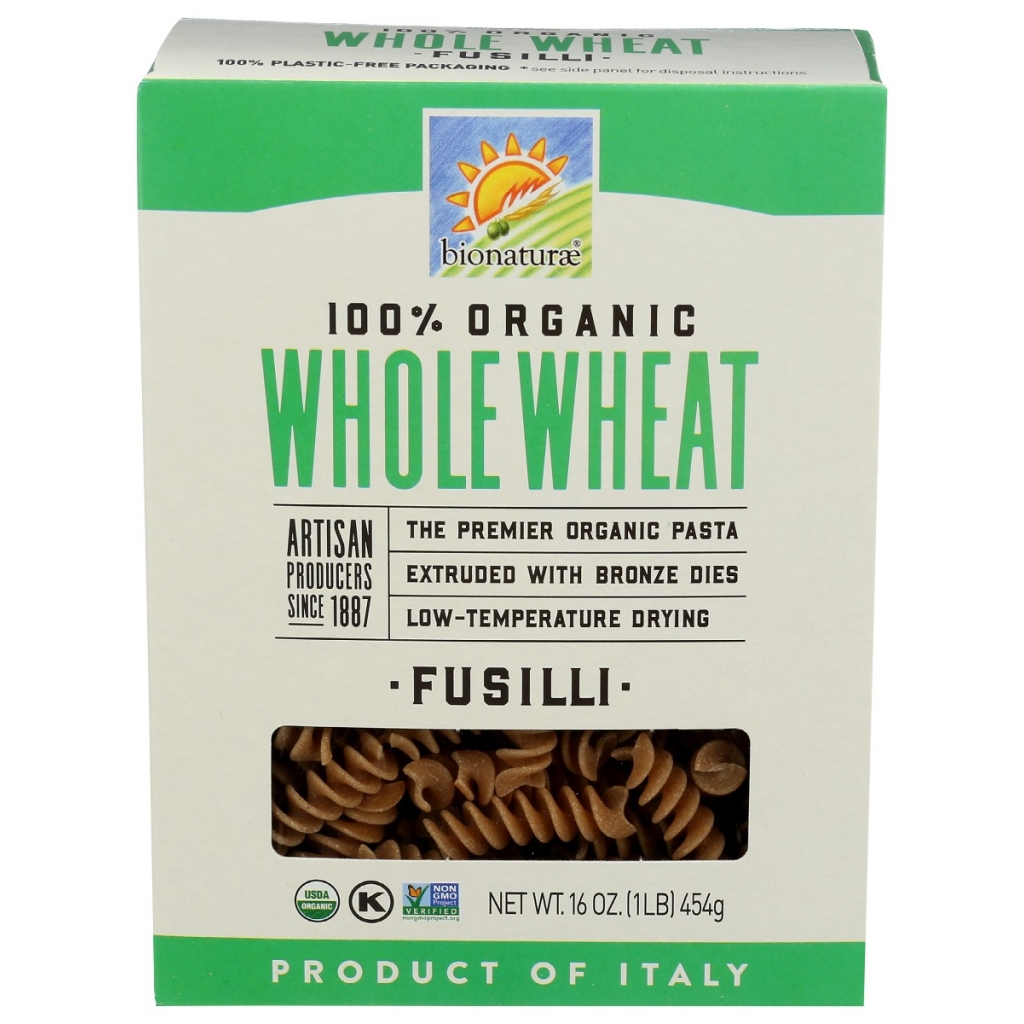 100% Organic Whole Wheat Fusilli - Artisan Crafted from Tuscany, 16 oz