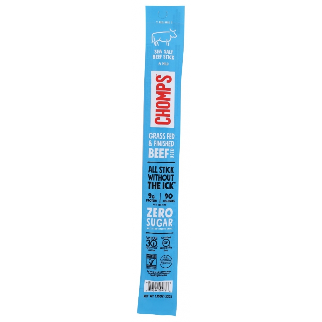 Chomps Sea Salt Beef Stick - Grass Fed Protein Snack, 1.15 oz