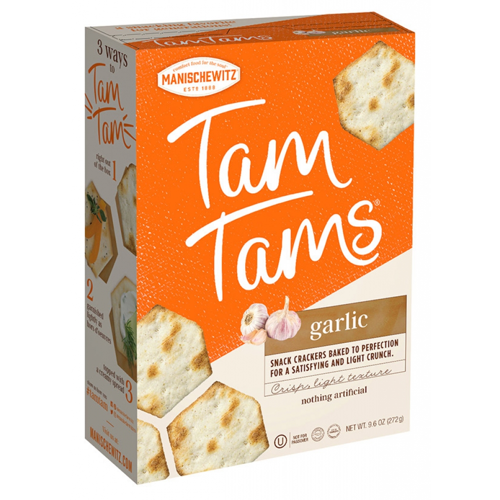 Premium Baked Snack Crackers - Manischewitz Tam Tam Garlic, 9.6 oz