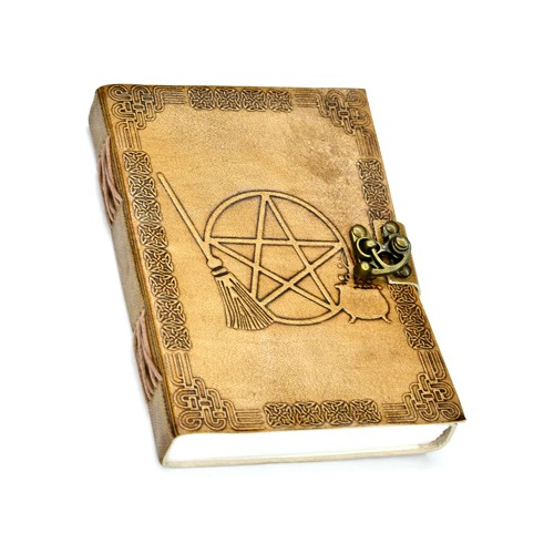 Broom Pentagram Leather Journal for Witches