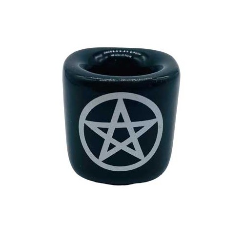 Porta velas cerámico negro con pentagrama