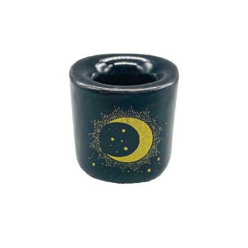 Portacandelas Cerámico Negro Luna y Estrella