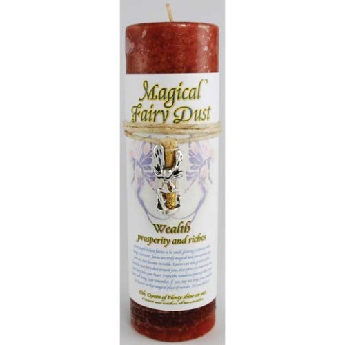 Wealth Pillar Candle with Fairy Dust Amulet for Prosperity